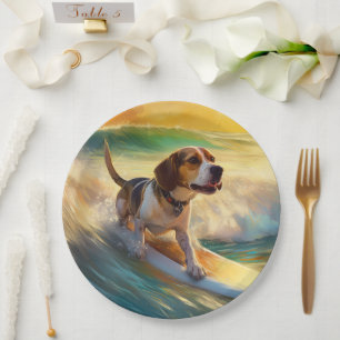 Beagle Beach Surfing Painting Paper Plate
