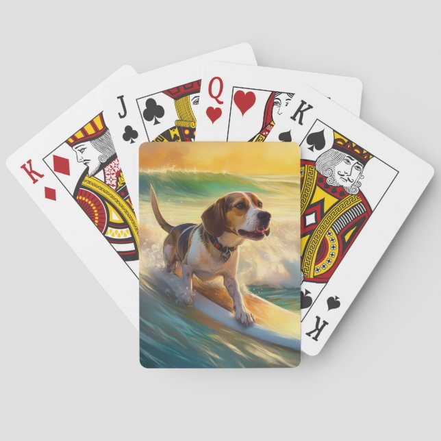 Beagle Beach Surfing Painting Playing Cards (Back)