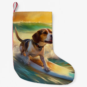 Beagle Beach Surfing Painting Small Christmas Stocking