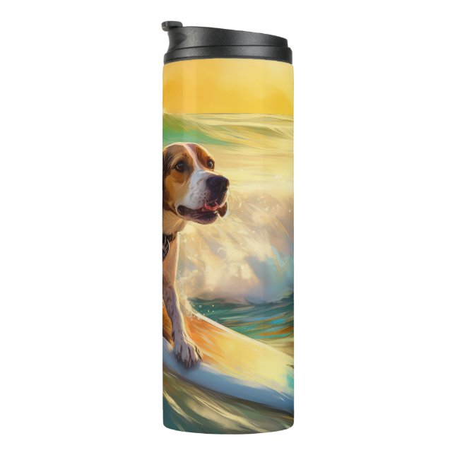 Beagle Beach Surfing Painting Thermal Tumbler (Rotated Right)