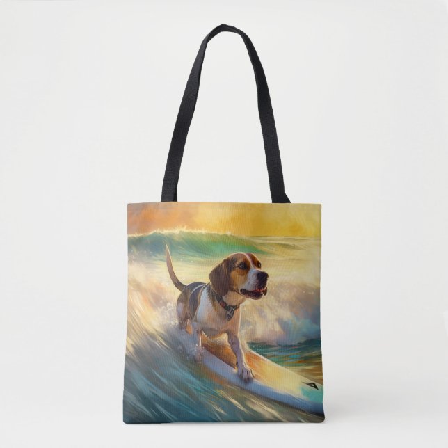 Beagle Beach Surfing Painting Tote Bag (Front)
