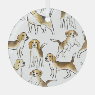 Beagle Beauty: Watercolor Dog Pattern Glass Tree Decoration