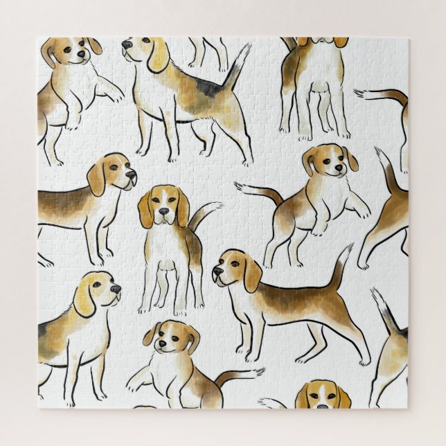 Beagle Beauty: Watercolor Dog Pattern Jigsaw Puzzle (Vertical)