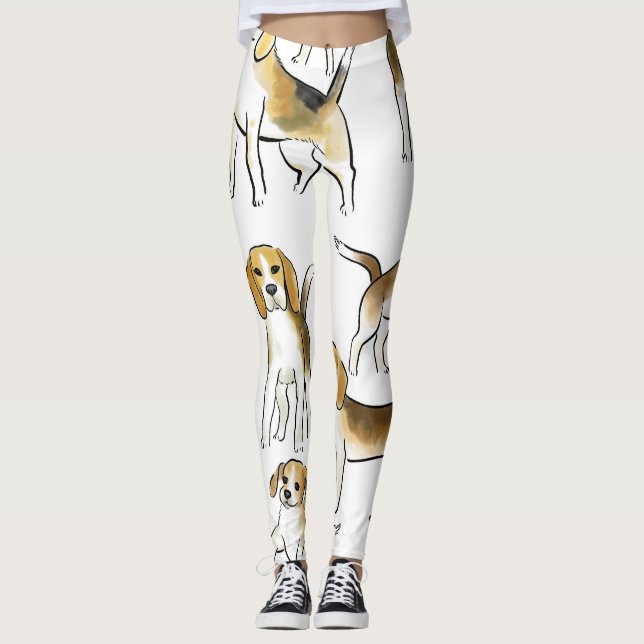 Beagle Beauty: Watercolor Dog Pattern Leggings (Front)