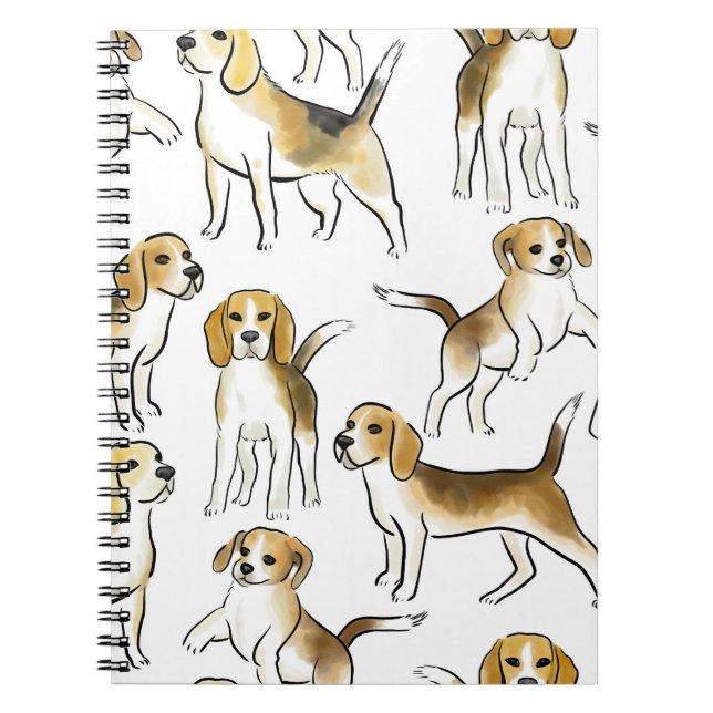 Beagle Beauty: Watercolor Dog Pattern Notebook (Front)