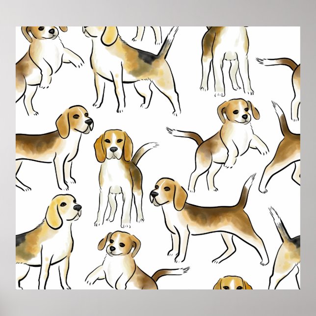 Beagle Beauty: Watercolor Dog Pattern Poster (Front)
