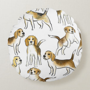 Beagle Beauty: Watercolor Dog Pattern Round Cushion
