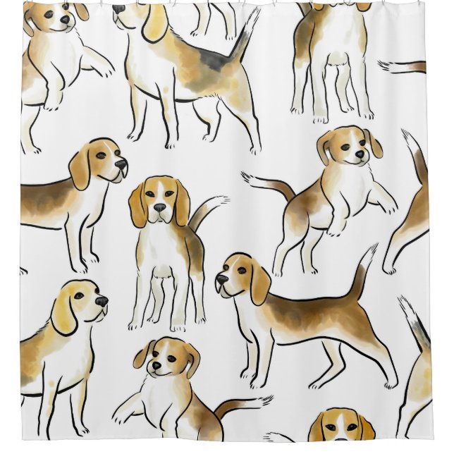 Beagle Beauty: Watercolor Dog Pattern Shower Curtain (Front)