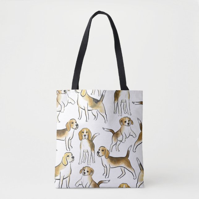 Beagle Beauty: Watercolor Dog Pattern Tote Bag (Front)