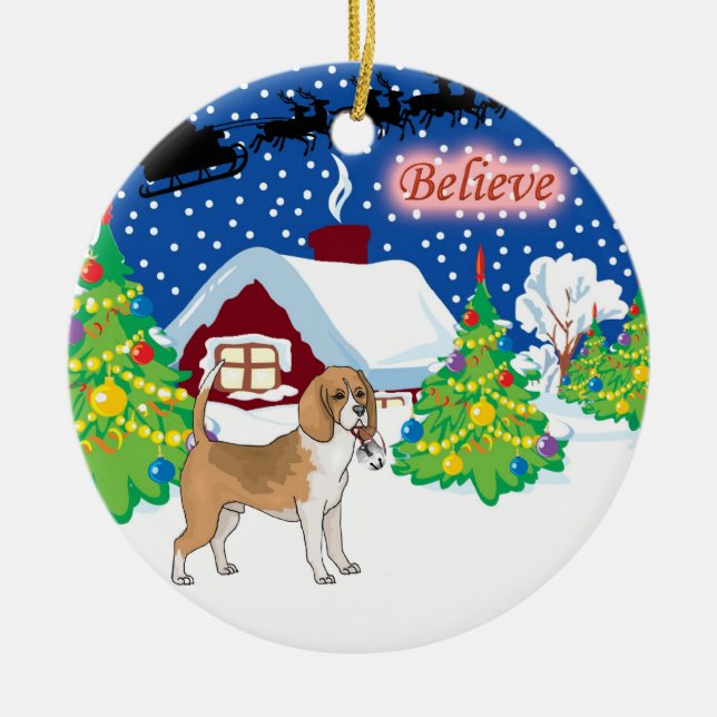 Beagle Believe In Santa Ceramic Tree Decoration (Front)