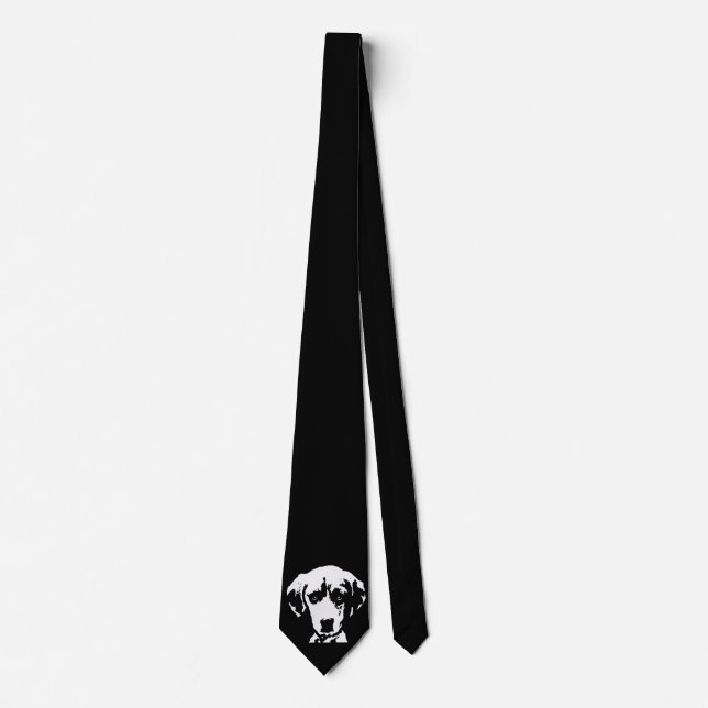 Beagle Black & White Pop Art Dog Face Neck Tie (Front)