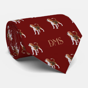 Beagle Bliss: Monogrammed Beagle Pattern Red Tie
