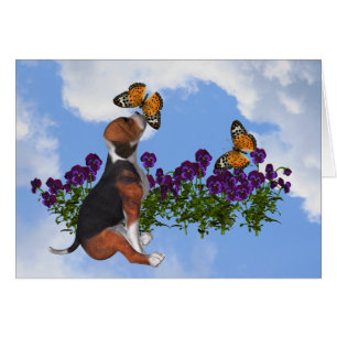 Beagle Butterflies Flowers Animal Card