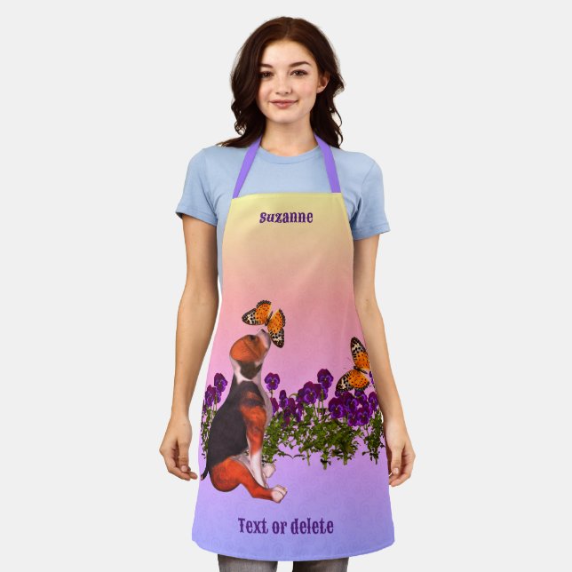 Beagle Butterflies Flowers Animal Personalised Apron (Worn)