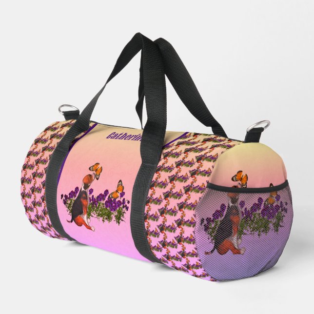 Beagle Butterflies Flowers Animal Personalised Duffle Bag (Right Corner)