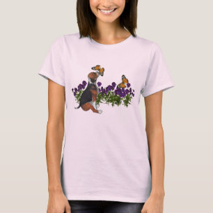 Beagle Butterflies Flowers Cute Dog T-Shirt