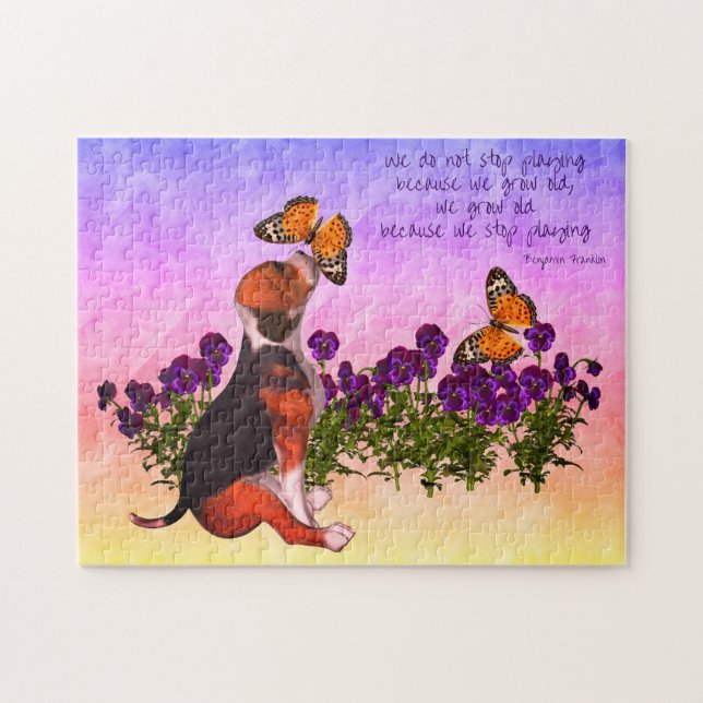 Beagle Butterflies Flowers Inspirational Age Quote Jigsaw Puzzle (Horizontal)