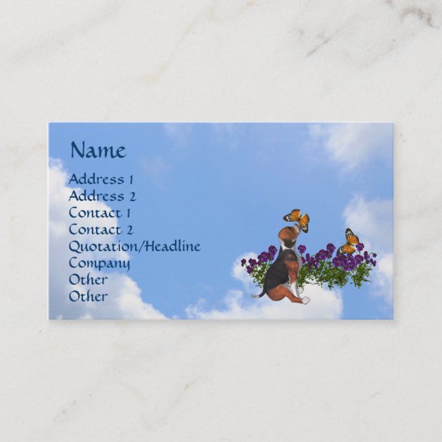 Beagle Butterflies Pansies Cute Business Card (Front)