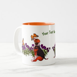 Beagle Butterflies Pansies Cute Personalised Two-Tone Coffee Mug