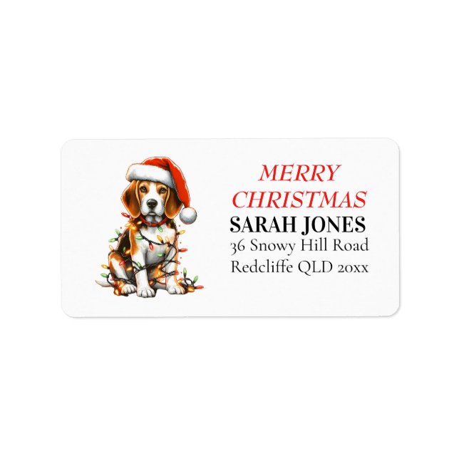 Beagle Caine Cute Merry Christmas Wishes  Label (Front)