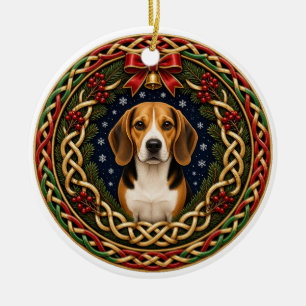 Beagle Celtic Wreath Christmas Ceramic Tree Decoration