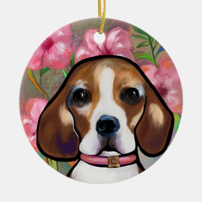 Beagle         ceramic tree decoration (Front)