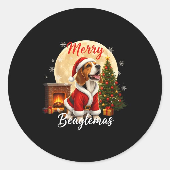 Beagle Christmas Beagle Costume Beagle Xmas Merry  Classic Round Sticker (Front)