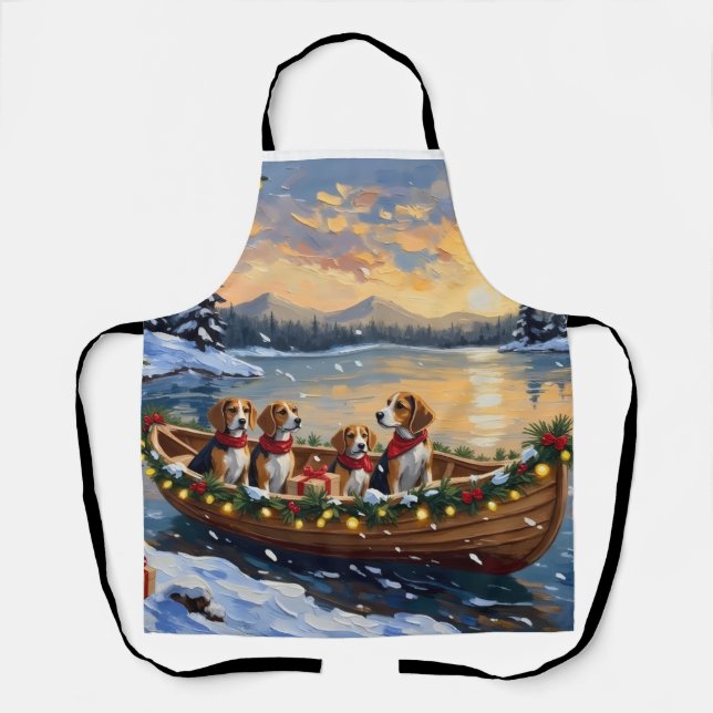 Beagle Christmas Boat Holiday Apron (Front)