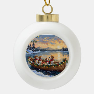 Beagle Christmas Boat Holiday Ceramic Ball Christmas Ornament