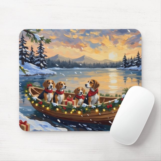 Beagle Christmas Boat Holiday Mouse Mat (With Mouse)