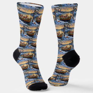 Beagle Christmas Boat Holiday Socks