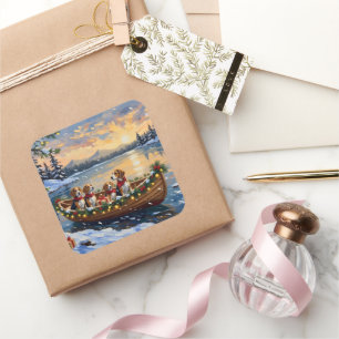 Beagle Christmas Boat Holiday Square Sticker