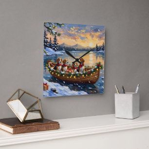 Beagle Christmas Boat Holiday Square Wall Clock