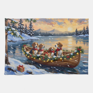 Beagle Christmas Boat Holiday Tea Towel