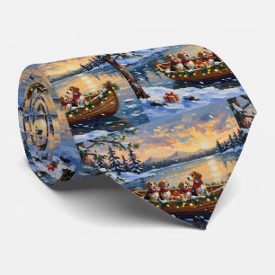 Beagle Christmas Boat Holiday Tie