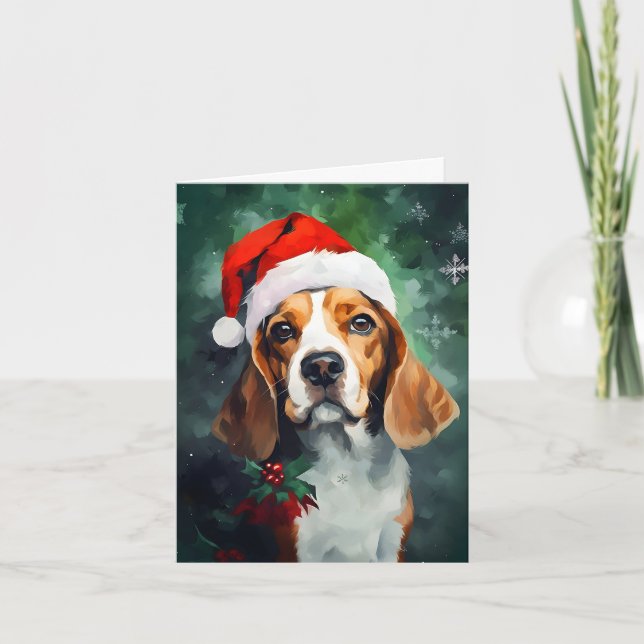 Beagle Christmas brush painting artwork Card (Front)