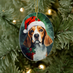 Beagle Christmas brush painting artwork Ceramic Tree Decoration