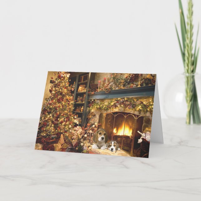 Beagle Christmas Card Fireplace (Front)