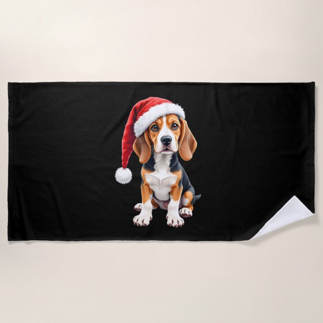 Beagle Christmas Dog Long Sleeve T-Shirt Beach Towel (Front)