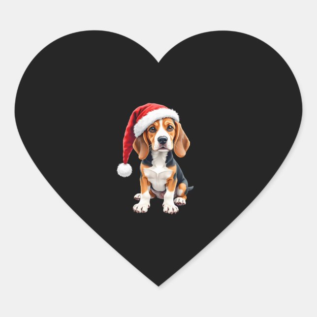 Beagle Christmas Dog Long Sleeve T-Shirt Heart Sticker (Front)