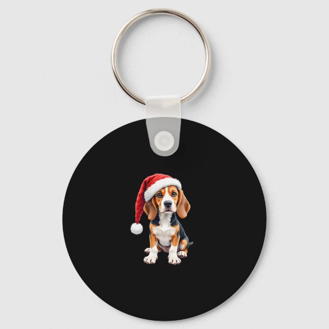 Beagle Christmas Dog Long Sleeve T-Shirt Key Ring (Front)