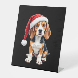 Beagle Christmas Dog Long Sleeve T-Shirt Pedestal Sign