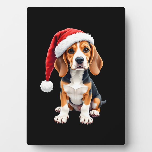 Beagle Christmas Dog Long Sleeve T-Shirt Plaque (Front)