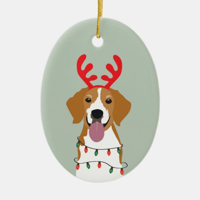 Beagle Christmas Dog Merry Woofmas Ceramic Tree Decoration (Front)