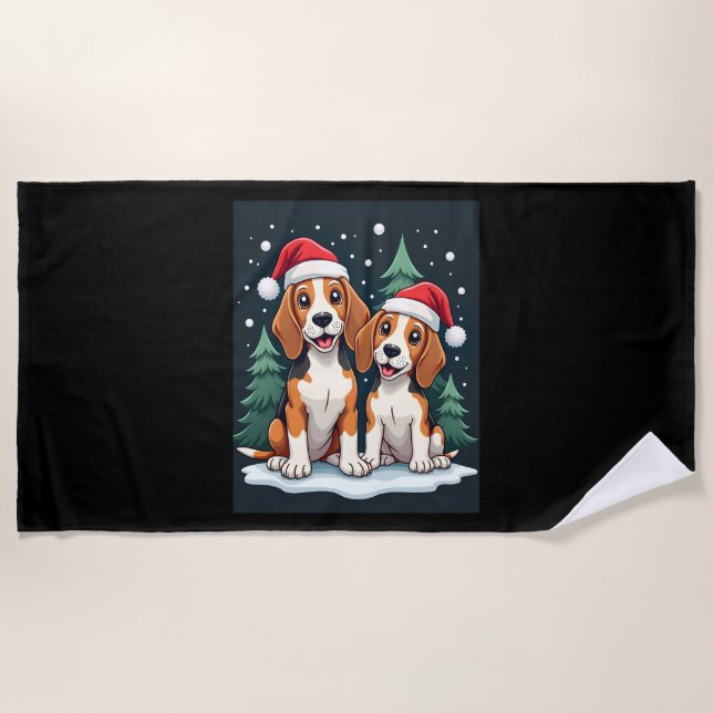 Beagle Christmas Dog Owner Xmas Holiday Pajama Lon Beach Towel (Front)