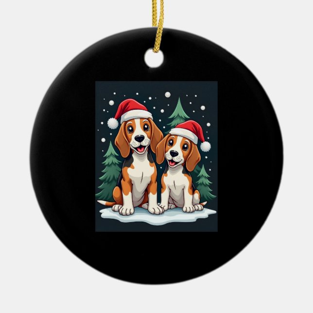 Beagle Christmas Dog Owner Xmas Holiday Pajama Lon Ceramic Tree Decoration (Front)