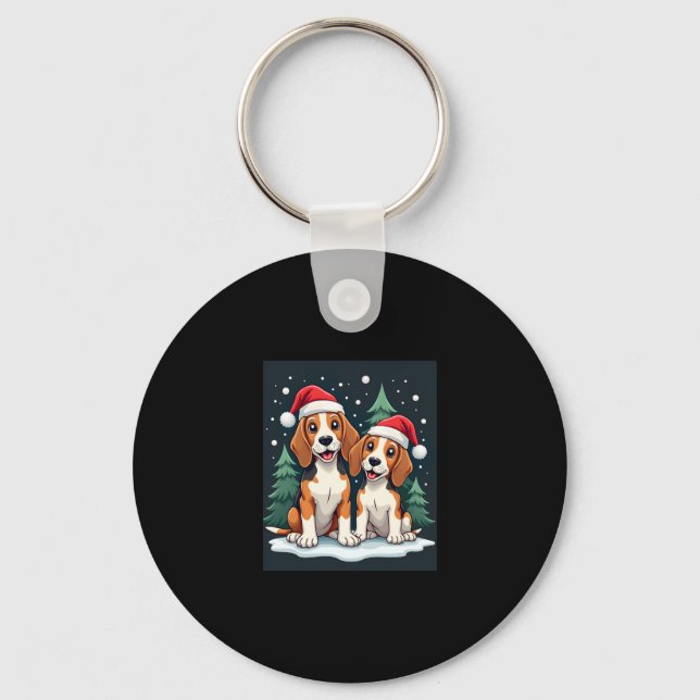Beagle Christmas Dog Owner Xmas Holiday Pajama Lon Key Ring (Front)