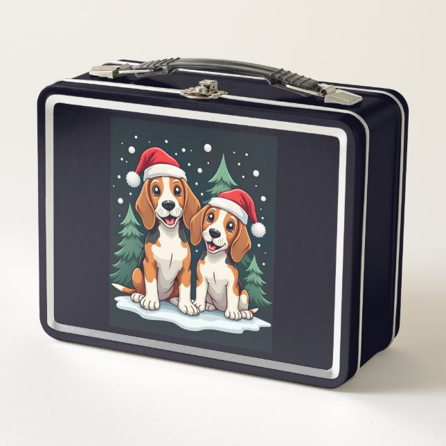 Beagle Christmas Dog Owner Xmas Holiday Pajama Lon Metal Lunch Box (Front)