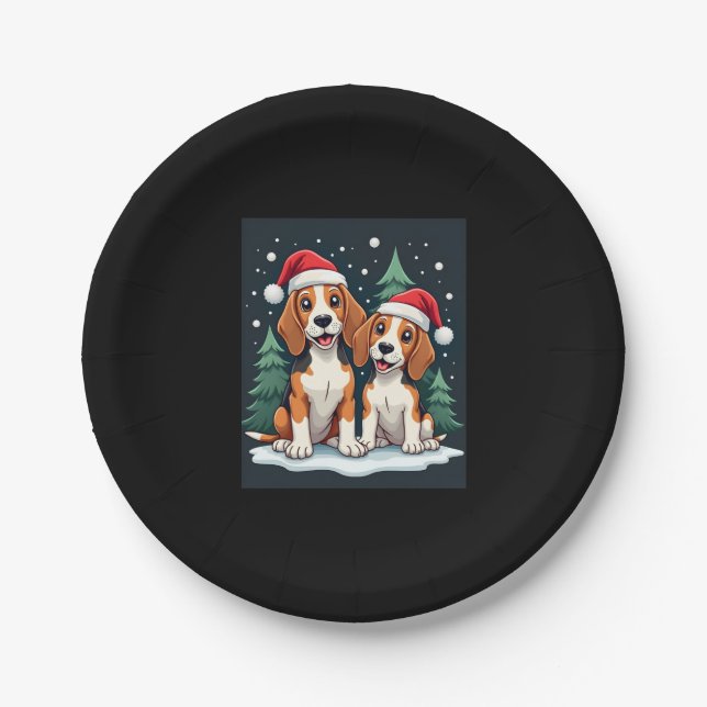 Beagle Christmas Dog Owner Xmas Holiday Pajama Lon Paper Plate (Front)