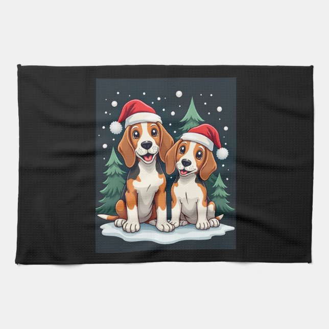 Beagle Christmas Dog Owner Xmas Holiday Pajama Lon Tea Towel (Horizontal)